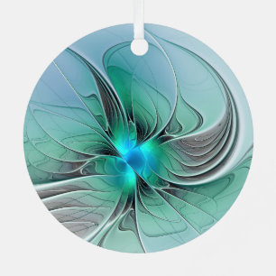 Abstract met blauwe, moderne fractale kunst metalen ornament