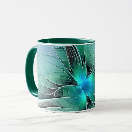 Abstract met blauwe, moderne fractale kunst mok (Voorkant links)