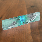 Abstract met blauwe, moderne fractale kunst naambordje (Zijkant)