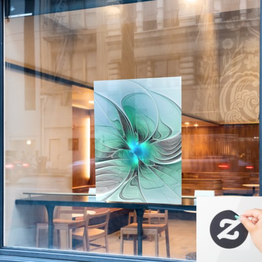 Abstract met blauwe, moderne fractale kunst raamsticker (Cafe Raam)