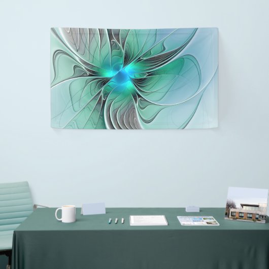 Abstract met blauwe, moderne fractale kunst spandoek (Beurs)