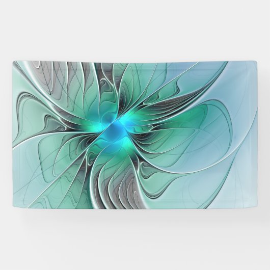 Abstract met blauwe, moderne fractale kunst spandoek (Horizontaal)