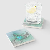 Abstract met blauwe, moderne fractale kunst stenen onderzetter (Zijkant)