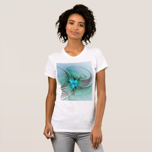Abstract met blauwe, moderne fractale kunst t-shirt (Voorkant volledig)