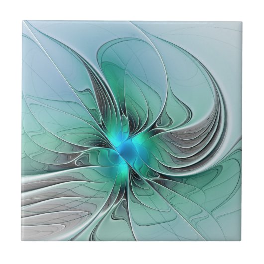 Abstract met blauwe, moderne fractale kunst tegeltje (Voorkant)
