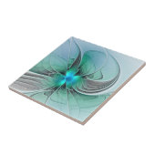 Abstract met blauwe, moderne fractale kunst tegeltje (Zijkant)
