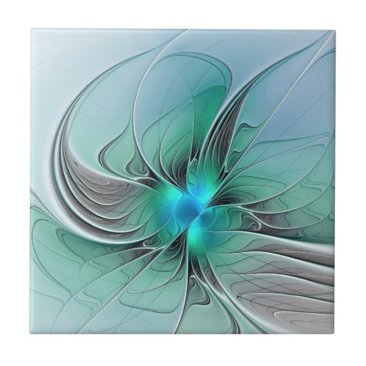 Abstract met blauwe, moderne fractale kunst tegeltje (Voorkant)