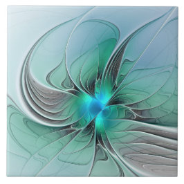 Abstract met blauwe, moderne fractale kunst tegeltje