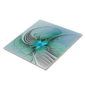 Abstract met blauwe, moderne fractale kunst tegeltje (Zijkant)