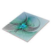 Abstract met blauwe, moderne fractale kunst tegeltje (Zijkant)