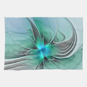 Abstract met blauwe, moderne fractale kunst theedoek