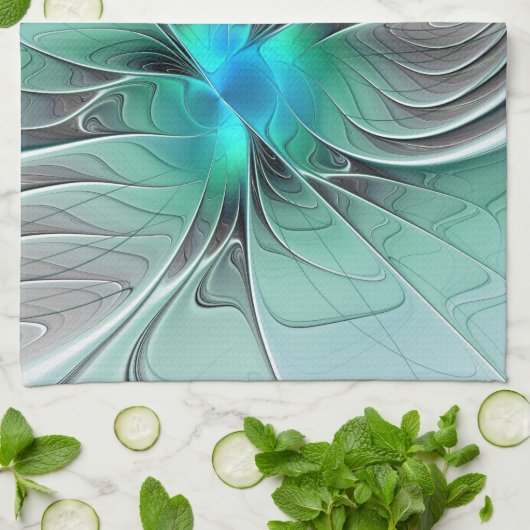 Abstract met blauwe, moderne fractale kunst theedoek (Gevouwen)