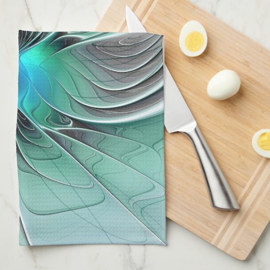 Abstract met blauwe, moderne fractale kunst theedoek (Quarter Fold)