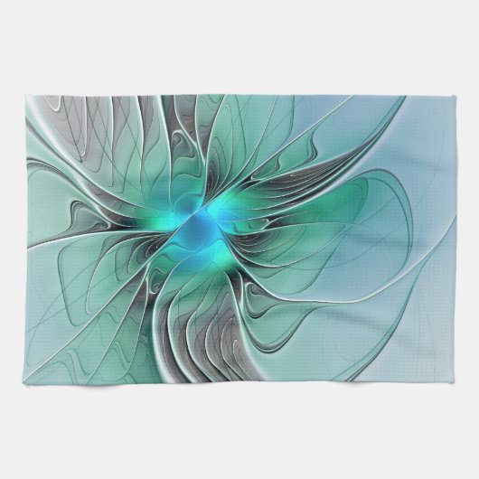 Abstract met blauwe, moderne fractale kunst theedoek (Horizontaal)