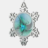 Abstract met blauwe, moderne fractale kunst tin sneeuwvlok ornament (Rechts)