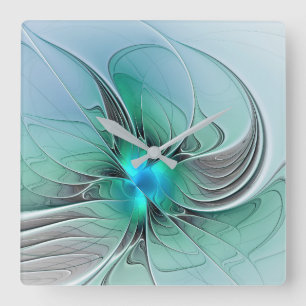Abstract met blauwe, moderne fractale kunst vierkante klok