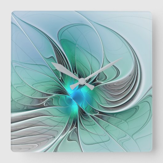 Abstract met blauwe, moderne fractale kunst vierkante klok (Voorkant)