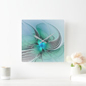 Abstract met blauwe, moderne fractale kunst vierkante klok (Huis)