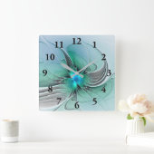 Abstract met blauwe, moderne fractale kunst vierkante klok (Huis)