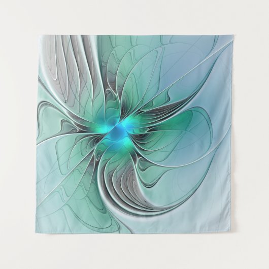 Abstract met blauwe, moderne fractale kunst wandkleed (Voorkant (horizontaal))