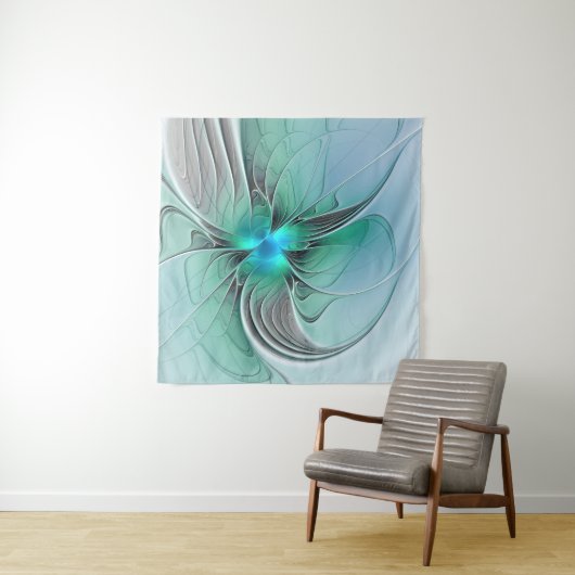 Abstract met blauwe, moderne fractale kunst wandkleed (In Situ (horizontaal))