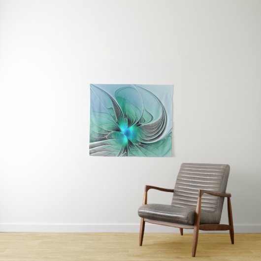 Abstract met blauwe, moderne fractale kunst wandkleed (In Situ (horizontaal))