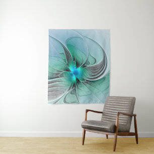 Abstract met blauwe, moderne fractale kunst wandkleed