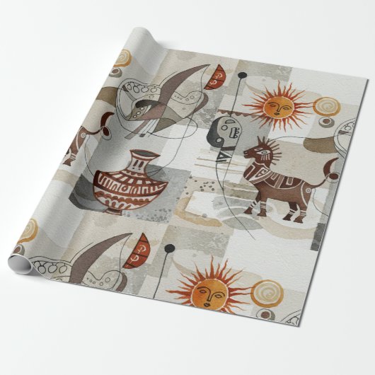 Abstract met etnische elementen cadeaupapier (Uitgerold)