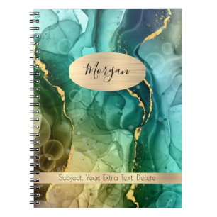 Abstract met teal- en goudkleurige inkt, naam/onde notitieboek