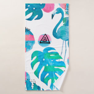 Abstract met waterverf flamingo en willekeurig ele badhanddoek