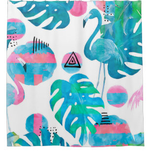 Abstract met waterverf flamingo en willekeurig ele douchegordijn