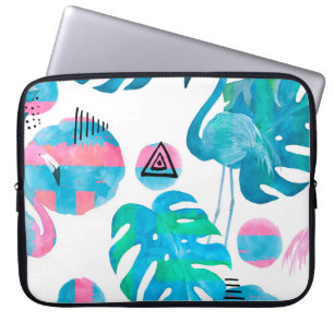 Abstract met waterverf flamingo en willekeurig ele laptop sleeve