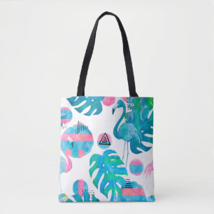 Abstract met waterverf flamingo en willekeurig ele tote bag