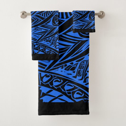 Abstract met zwarte en blauwe tribale bad handdoek (Insitu)