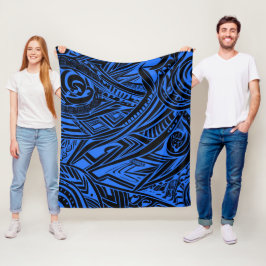 Abstract met zwarte en blauwe tribale fleece deken
