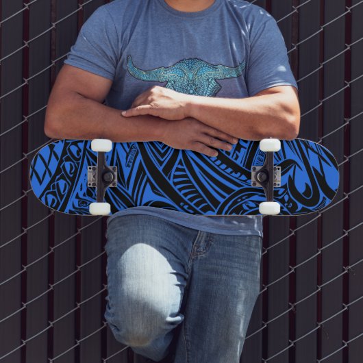 Abstract met zwarte en blauwe tribale persoonlijk skateboard (Buiten 3)