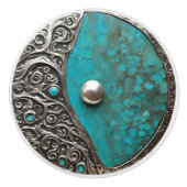 Abstract Metal & Stone in Aqua Verdigris  Keramische Knop (Voorkant)