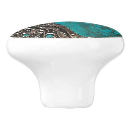 Abstract Metal & Stone in Aqua Verdigris  Keramische Knop (Zijkant)