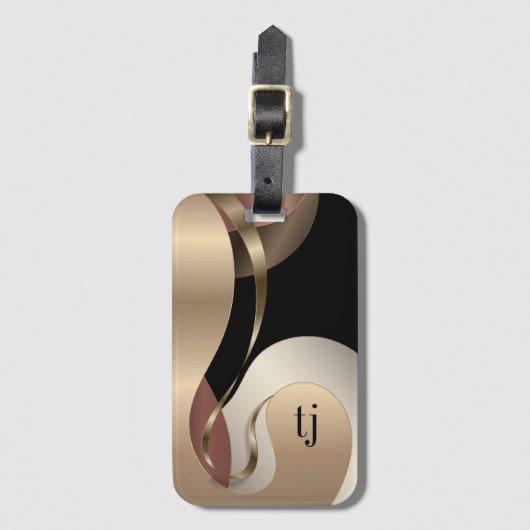 Abstract metallisch patroon met monogram bagagelabel (Voorkant (verticaal))