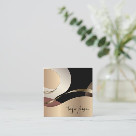 Abstract metallisch patroon met monogram vierkante visitekaartje (Staand voorkant)