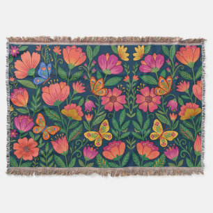 Abstract Mexicaanse Wilde Bloemen Vlinders Dekens Deken