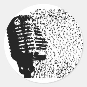 Abstract Mic Breaking Up Into Musical Notes Ronde Sticker