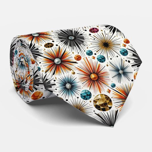 Abstract Mid Century Modern Starburst Diamond Stropdas (Opgerold)