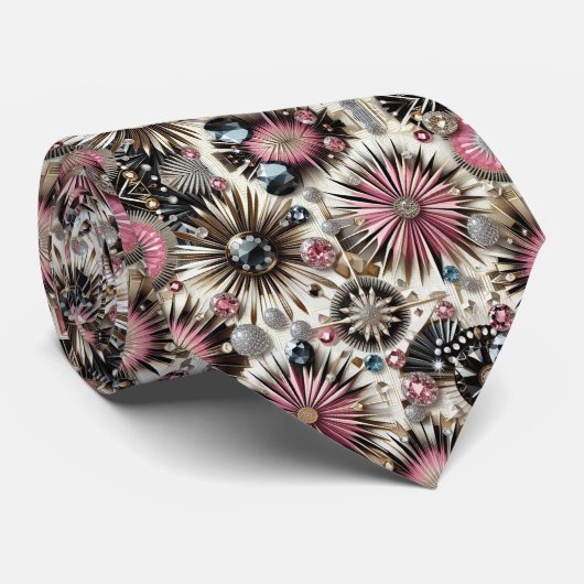 Abstract Mid Century Modern Starburst Diamond Stropdas (Opgerold)