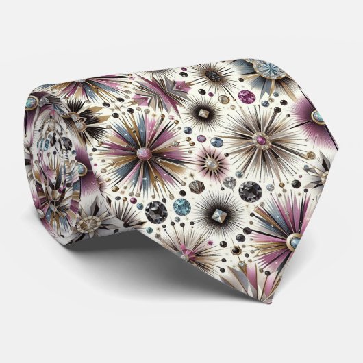 Abstract Mid Century Modern Starburst Diamond Stropdas (Opgerold)