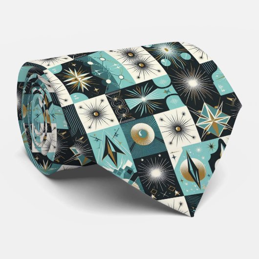 Abstract Mid Century Modern Starburst DIamond Stropdas (Opgerold)