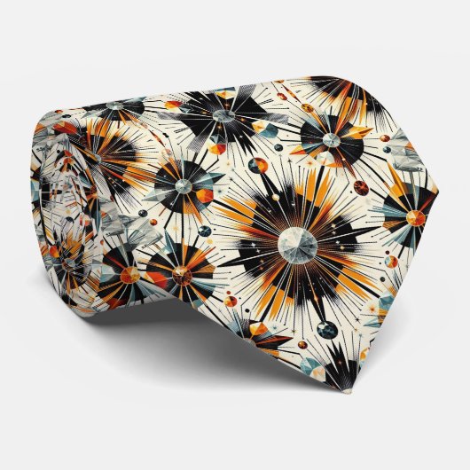 Abstract Mid Century Modern Starburst Diamond Stropdas (Opgerold)