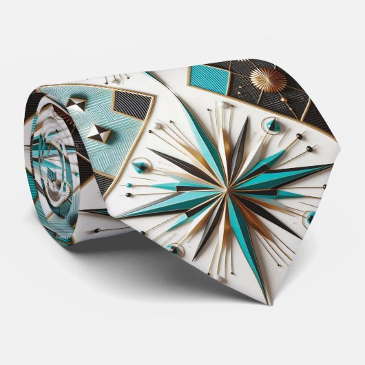 Abstract Mid Century Modern Starburst DIamond Stropdas (Opgerold)