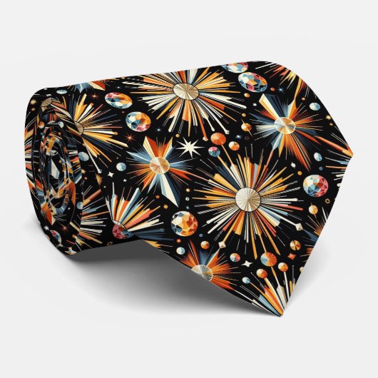 Abstract Mid Century Modern Starburst Diamond Stropdas (Opgerold)