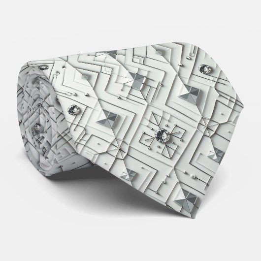 Abstract Mid Century Modern White Diamonds Stropdas (Opgerold)